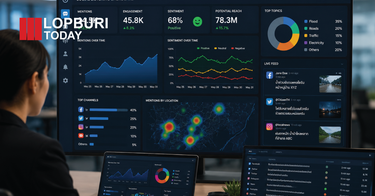รู้จัก Social Listening เทคโนโลยีฟังเสียงประชาชนบนโลกออนไลน์ ที่ลพบุรีนำมาใช้รับมือปัญหาน้ำท่วมและเหตุเดือดร้อนแบบเรียลไทม์